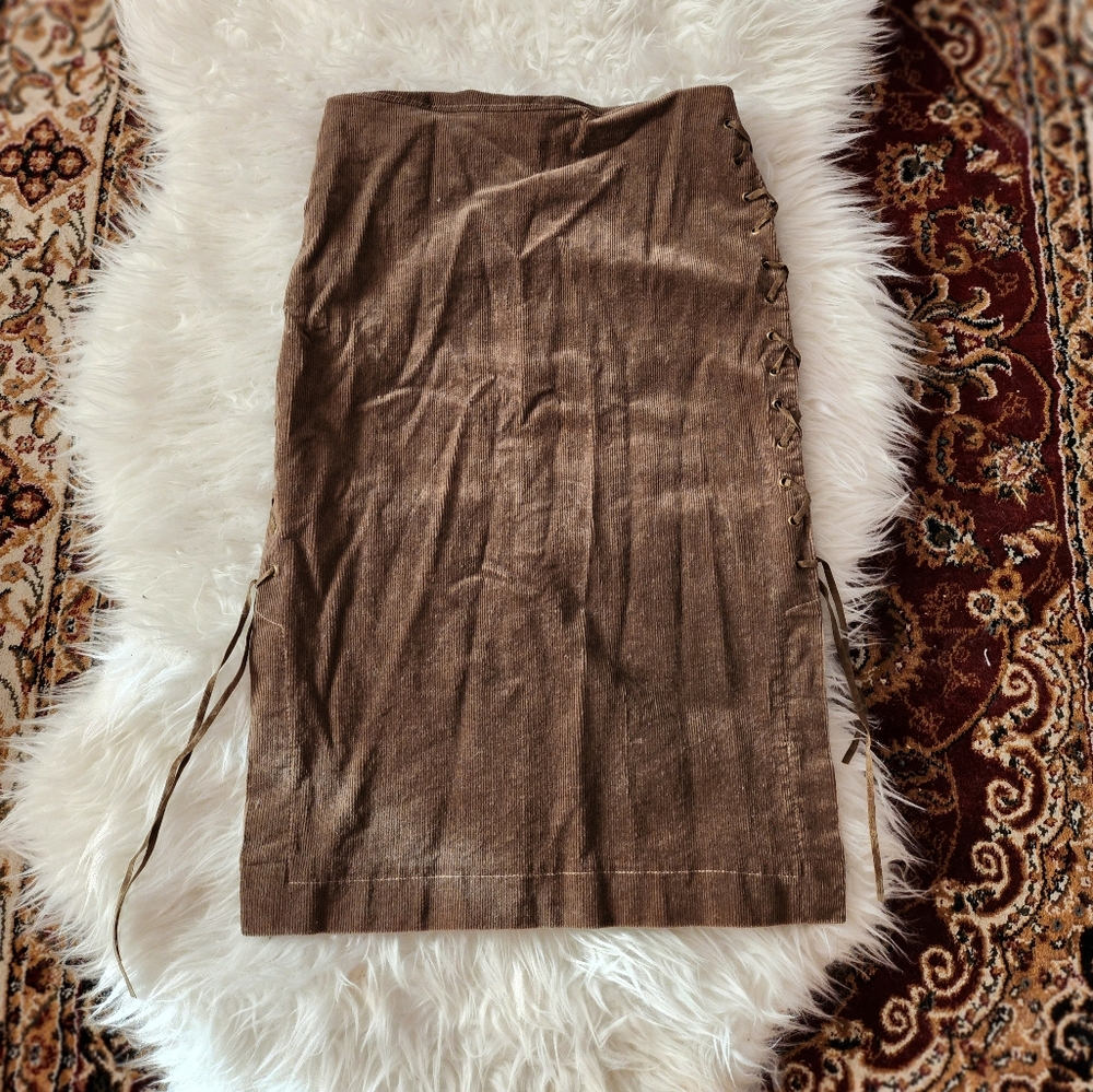 Lucia Bella Brown Corduroy Lace Skirt